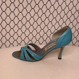 Manolo Blahnik turquoise open toe heels, size 38 1/2. (8 1/2 US)